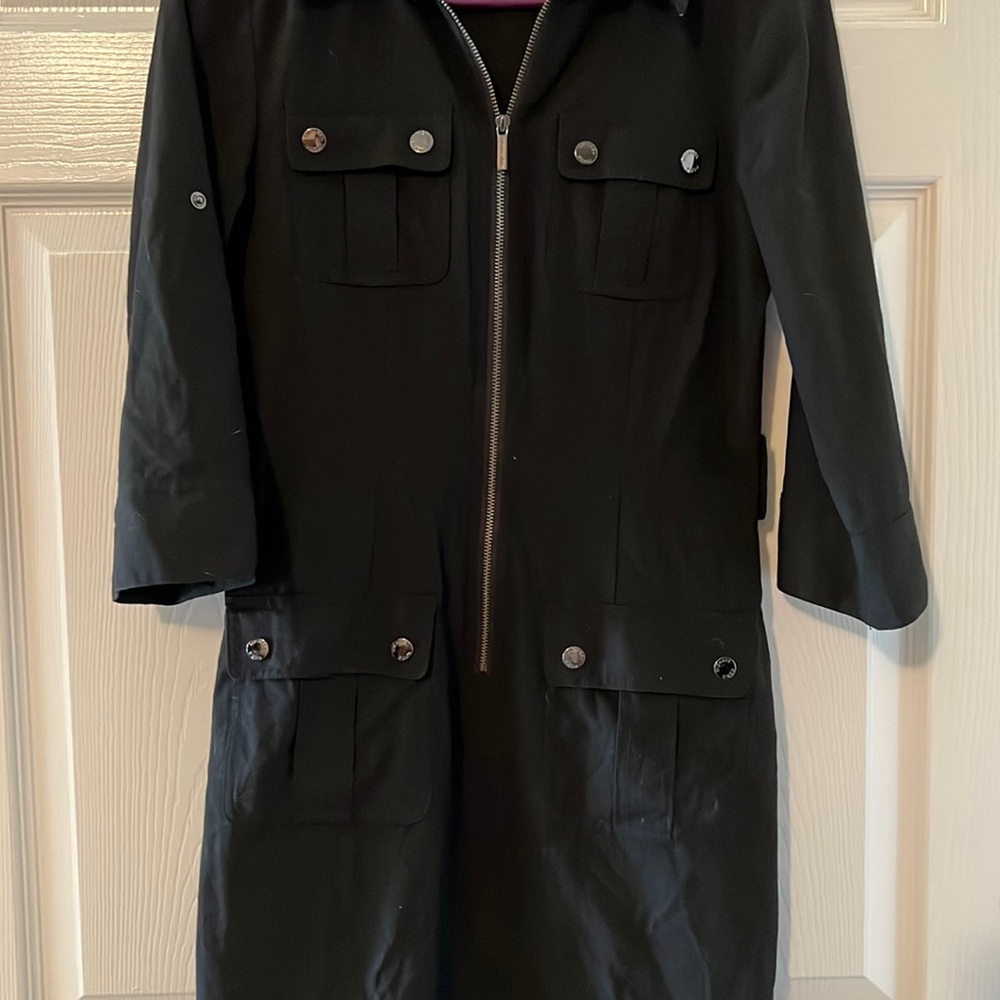 Michael Kors black jumpsuit front zipper dress 3/4 sleeve with pockets size S
